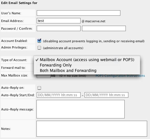 Mail Server - User Settings